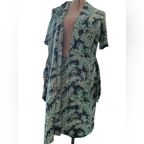 Adrianna Papell Vintage 100% Silk Wrap Tie Midi Dress Size 8| Teal Blue Tropical - Picture 3 of 9
